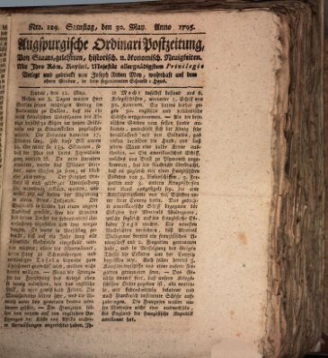 Augsburgische Ordinari Postzeitung von Staats-, gelehrten, historisch- u. ökonomischen Neuigkeiten (Augsburger Postzeitung) Samstag 30. Mai 1795