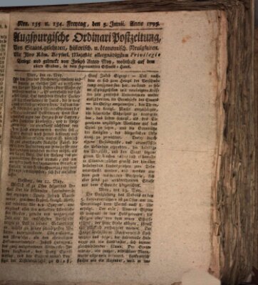 Augsburgische Ordinari Postzeitung von Staats-, gelehrten, historisch- u. ökonomischen Neuigkeiten (Augsburger Postzeitung) Freitag 5. Juni 1795