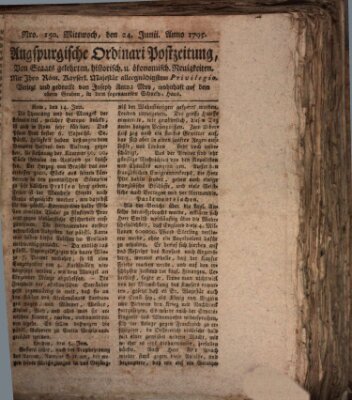 Augsburgische Ordinari Postzeitung von Staats-, gelehrten, historisch- u. ökonomischen Neuigkeiten (Augsburger Postzeitung) Mittwoch 24. Juni 1795