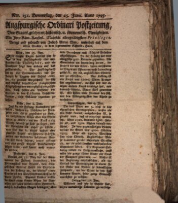 Augsburgische Ordinari Postzeitung von Staats-, gelehrten, historisch- u. ökonomischen Neuigkeiten (Augsburger Postzeitung) Donnerstag 25. Juni 1795