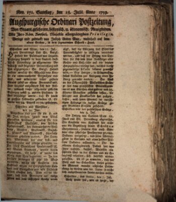 Augsburgische Ordinari Postzeitung von Staats-, gelehrten, historisch- u. ökonomischen Neuigkeiten (Augsburger Postzeitung) Samstag 18. Juli 1795