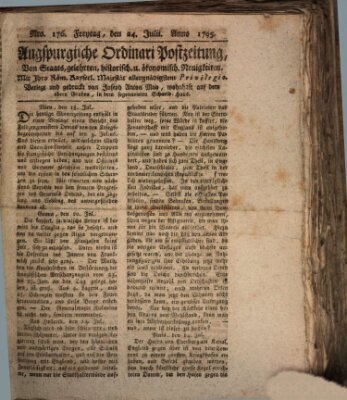 Augsburgische Ordinari Postzeitung von Staats-, gelehrten, historisch- u. ökonomischen Neuigkeiten (Augsburger Postzeitung) Freitag 24. Juli 1795