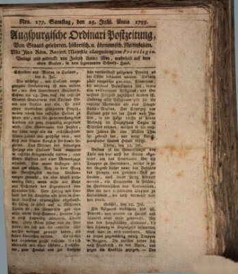 Augsburgische Ordinari Postzeitung von Staats-, gelehrten, historisch- u. ökonomischen Neuigkeiten (Augsburger Postzeitung) Samstag 25. Juli 1795