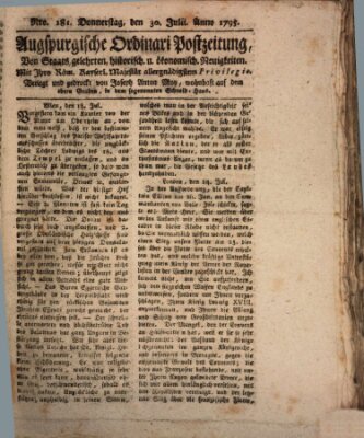 Augsburgische Ordinari Postzeitung von Staats-, gelehrten, historisch- u. ökonomischen Neuigkeiten (Augsburger Postzeitung) Donnerstag 30. Juli 1795