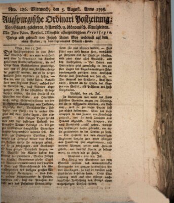 Augsburgische Ordinari Postzeitung von Staats-, gelehrten, historisch- u. ökonomischen Neuigkeiten (Augsburger Postzeitung) Mittwoch 5. August 1795