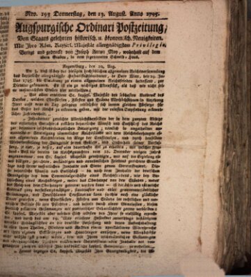 Augsburgische Ordinari Postzeitung von Staats-, gelehrten, historisch- u. ökonomischen Neuigkeiten (Augsburger Postzeitung) Donnerstag 13. August 1795