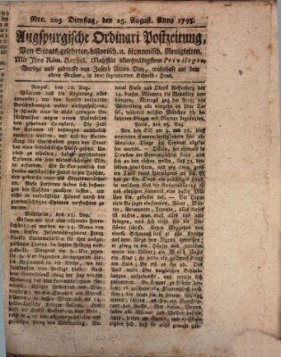 Augsburgische Ordinari Postzeitung von Staats-, gelehrten, historisch- u. ökonomischen Neuigkeiten (Augsburger Postzeitung) Dienstag 25. August 1795