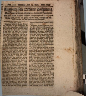 Augsburgische Ordinari Postzeitung von Staats-, gelehrten, historisch- u. ökonomischen Neuigkeiten (Augsburger Postzeitung) Samstag 19. September 1795