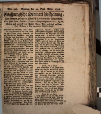 Augsburgische Ordinari Postzeitung von Staats-, gelehrten, historisch- u. ökonomischen Neuigkeiten (Augsburger Postzeitung) Montag 21. September 1795