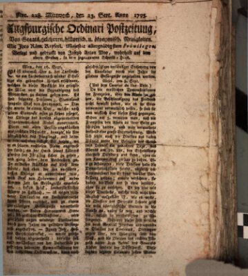 Augsburgische Ordinari Postzeitung von Staats-, gelehrten, historisch- u. ökonomischen Neuigkeiten (Augsburger Postzeitung) Mittwoch 23. September 1795