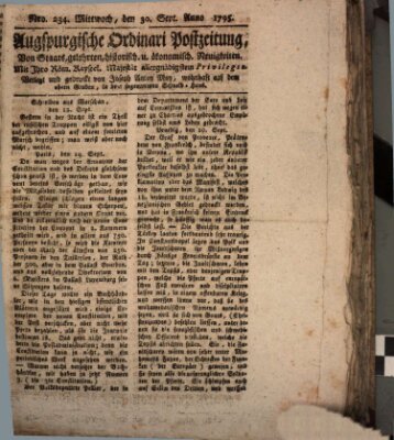 Augsburgische Ordinari Postzeitung von Staats-, gelehrten, historisch- u. ökonomischen Neuigkeiten (Augsburger Postzeitung) Mittwoch 30. September 1795