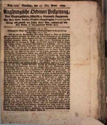 Augsburgische Ordinari Postzeitung von Staats-, gelehrten, historisch- u. ökonomischen Neuigkeiten (Augsburger Postzeitung) Samstag 17. Oktober 1795