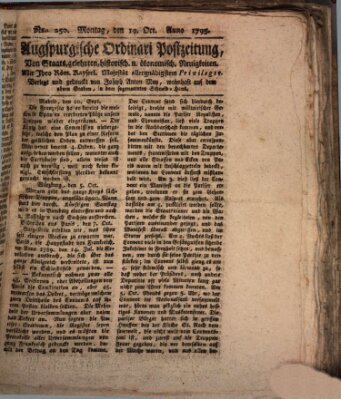 Augsburgische Ordinari Postzeitung von Staats-, gelehrten, historisch- u. ökonomischen Neuigkeiten (Augsburger Postzeitung) Montag 19. Oktober 1795