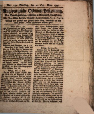 Augsburgische Ordinari Postzeitung von Staats-, gelehrten, historisch- u. ökonomischen Neuigkeiten (Augsburger Postzeitung) Dienstag 20. Oktober 1795