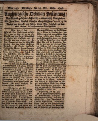 Augsburgische Ordinari Postzeitung von Staats-, gelehrten, historisch- u. ökonomischen Neuigkeiten (Augsburger Postzeitung) Dienstag 27. Oktober 1795