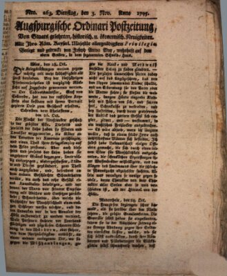 Augsburgische Ordinari Postzeitung von Staats-, gelehrten, historisch- u. ökonomischen Neuigkeiten (Augsburger Postzeitung) Dienstag 3. November 1795