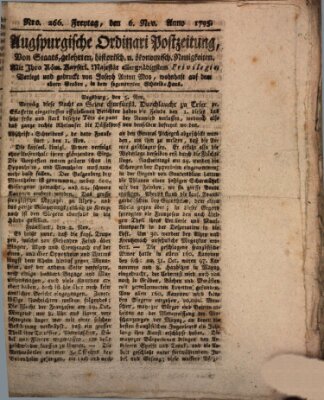 Augsburgische Ordinari Postzeitung von Staats-, gelehrten, historisch- u. ökonomischen Neuigkeiten (Augsburger Postzeitung) Freitag 6. November 1795