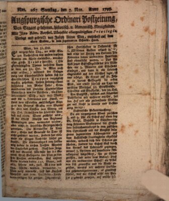 Augsburgische Ordinari Postzeitung von Staats-, gelehrten, historisch- u. ökonomischen Neuigkeiten (Augsburger Postzeitung) Samstag 7. November 1795