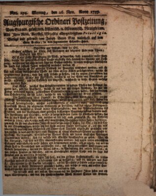 Augsburgische Ordinari Postzeitung von Staats-, gelehrten, historisch- u. ökonomischen Neuigkeiten (Augsburger Postzeitung) Montag 16. November 1795