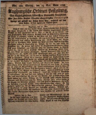 Augsburgische Ordinari Postzeitung von Staats-, gelehrten, historisch- u. ökonomischen Neuigkeiten (Augsburger Postzeitung) Montag 23. November 1795