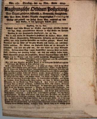 Augsburgische Ordinari Postzeitung von Staats-, gelehrten, historisch- u. ökonomischen Neuigkeiten (Augsburger Postzeitung) Dienstag 24. November 1795