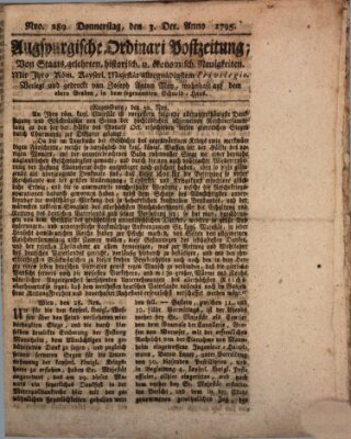 Augsburgische Ordinari Postzeitung von Staats-, gelehrten, historisch- u. ökonomischen Neuigkeiten (Augsburger Postzeitung) Donnerstag 3. Dezember 1795