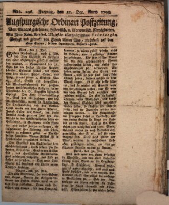 Augsburgische Ordinari Postzeitung von Staats-, gelehrten, historisch- u. ökonomischen Neuigkeiten (Augsburger Postzeitung) Freitag 11. Dezember 1795