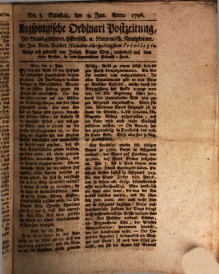 Augsburgische Ordinari Postzeitung von Staats-, gelehrten, historisch- u. ökonomischen Neuigkeiten (Augsburger Postzeitung) Samstag 9. Januar 1796