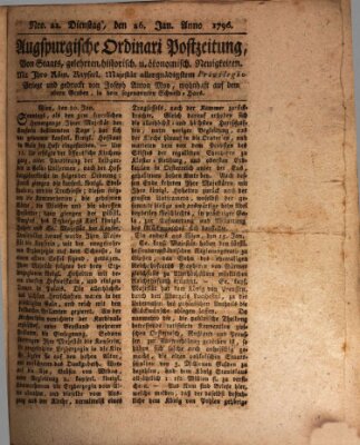 Augsburgische Ordinari Postzeitung von Staats-, gelehrten, historisch- u. ökonomischen Neuigkeiten (Augsburger Postzeitung) Dienstag 26. Januar 1796