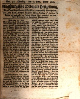 Augsburgische Ordinari Postzeitung von Staats-, gelehrten, historisch- u. ökonomischen Neuigkeiten (Augsburger Postzeitung) Dienstag 9. Februar 1796