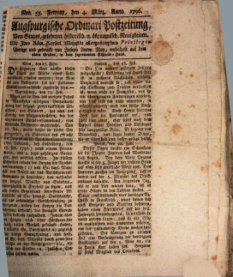 Augsburgische Ordinari Postzeitung von Staats-, gelehrten, historisch- u. ökonomischen Neuigkeiten (Augsburger Postzeitung) Freitag 4. März 1796