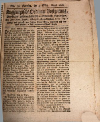 Augsburgische Ordinari Postzeitung von Staats-, gelehrten, historisch- u. ökonomischen Neuigkeiten (Augsburger Postzeitung) Samstag 5. März 1796