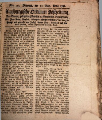 Augsburgische Ordinari Postzeitung von Staats-, gelehrten, historisch- u. ökonomischen Neuigkeiten (Augsburger Postzeitung) Mittwoch 11. Mai 1796