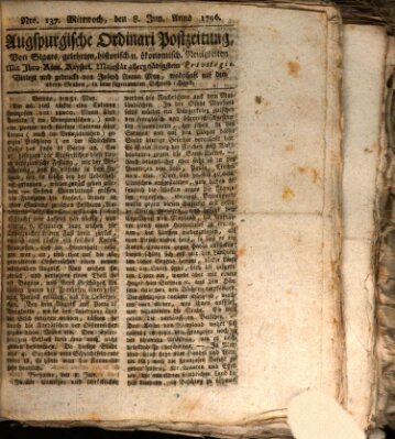 Augsburgische Ordinari Postzeitung von Staats-, gelehrten, historisch- u. ökonomischen Neuigkeiten (Augsburger Postzeitung) Mittwoch 8. Juni 1796