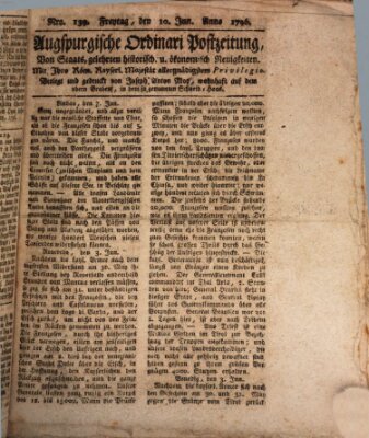 Augsburgische Ordinari Postzeitung von Staats-, gelehrten, historisch- u. ökonomischen Neuigkeiten (Augsburger Postzeitung) Freitag 10. Juni 1796