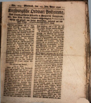 Augsburgische Ordinari Postzeitung von Staats-, gelehrten, historisch- u. ökonomischen Neuigkeiten (Augsburger Postzeitung) Mittwoch 15. Juni 1796