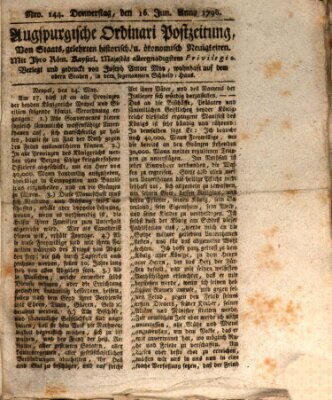 Augsburgische Ordinari Postzeitung von Staats-, gelehrten, historisch- u. ökonomischen Neuigkeiten (Augsburger Postzeitung) Donnerstag 16. Juni 1796