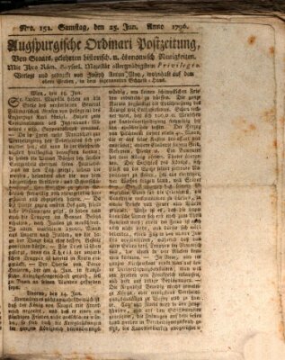 Augsburgische Ordinari Postzeitung von Staats-, gelehrten, historisch- u. ökonomischen Neuigkeiten (Augsburger Postzeitung) Samstag 25. Juni 1796