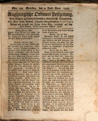 Augsburgische Ordinari Postzeitung von Staats-, gelehrten, historisch- u. ökonomischen Neuigkeiten (Augsburger Postzeitung) Samstag 2. Juli 1796