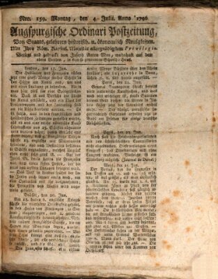 Augsburgische Ordinari Postzeitung von Staats-, gelehrten, historisch- u. ökonomischen Neuigkeiten (Augsburger Postzeitung) Montag 4. Juli 1796