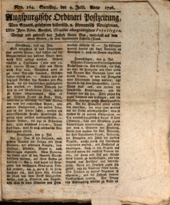 Augsburgische Ordinari Postzeitung von Staats-, gelehrten, historisch- u. ökonomischen Neuigkeiten (Augsburger Postzeitung) Samstag 9. Juli 1796