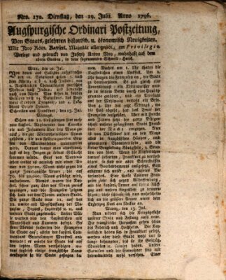 Augsburgische Ordinari Postzeitung von Staats-, gelehrten, historisch- u. ökonomischen Neuigkeiten (Augsburger Postzeitung) Dienstag 19. Juli 1796