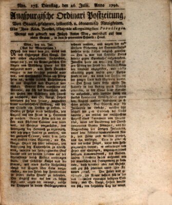 Augsburgische Ordinari Postzeitung von Staats-, gelehrten, historisch- u. ökonomischen Neuigkeiten (Augsburger Postzeitung) Dienstag 26. Juli 1796