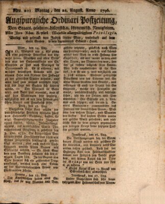 Augsburgische Ordinari Postzeitung von Staats-, gelehrten, historisch- u. ökonomischen Neuigkeiten (Augsburger Postzeitung) Montag 22. August 1796