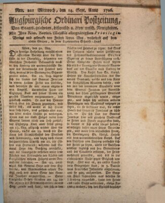 Augsburgische Ordinari Postzeitung von Staats-, gelehrten, historisch- u. ökonomischen Neuigkeiten (Augsburger Postzeitung) Mittwoch 14. September 1796