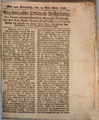 Augsburgische Ordinari Postzeitung von Staats-, gelehrten, historisch- u. ökonomischen Neuigkeiten (Augsburger Postzeitung) Donnerstag 15. September 1796