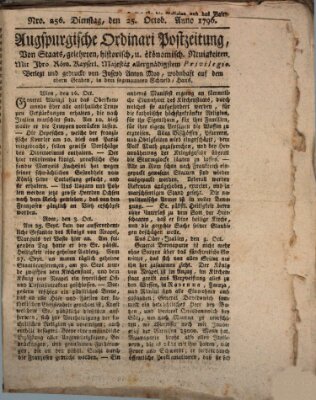 Augsburgische Ordinari Postzeitung von Staats-, gelehrten, historisch- u. ökonomischen Neuigkeiten (Augsburger Postzeitung) Dienstag 25. Oktober 1796