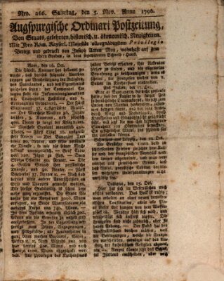 Augsburgische Ordinari Postzeitung von Staats-, gelehrten, historisch- u. ökonomischen Neuigkeiten (Augsburger Postzeitung) Samstag 5. November 1796