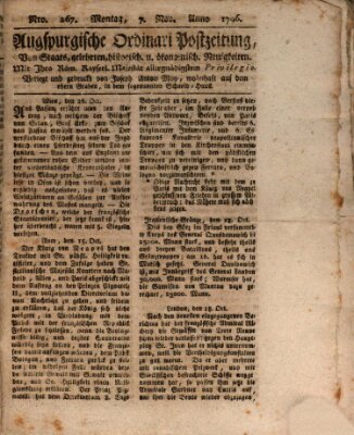 Augsburgische Ordinari Postzeitung von Staats-, gelehrten, historisch- u. ökonomischen Neuigkeiten (Augsburger Postzeitung) Montag 7. November 1796