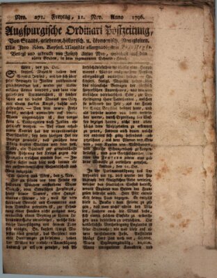 Augsburgische Ordinari Postzeitung von Staats-, gelehrten, historisch- u. ökonomischen Neuigkeiten (Augsburger Postzeitung) Freitag 11. November 1796